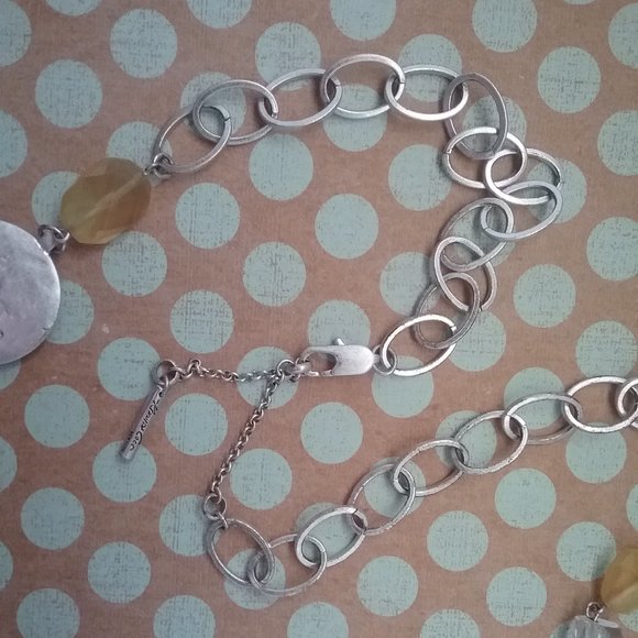 Kenneth Cole Chain Necklace Retro 1990s Silver Tone Metal & Glass - Picture 2 of 7